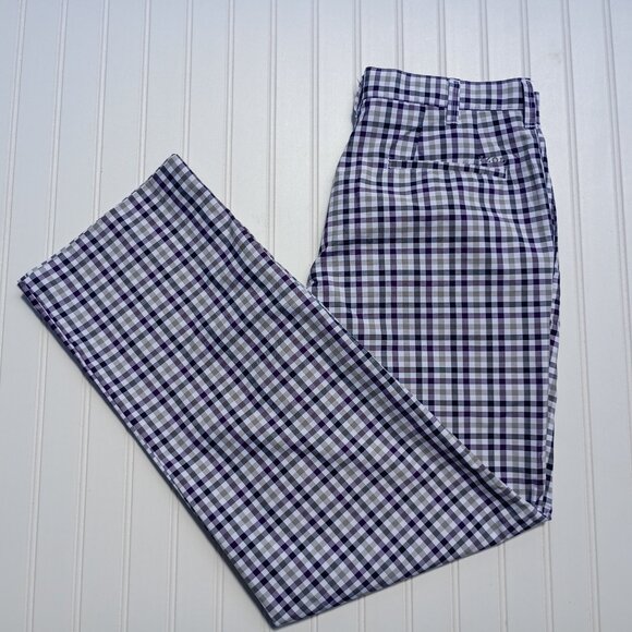 IZOD Golf Pants Mens 32 x 32 Plaid PerformX Flat Front Polyester Straight Leg - Picture 2 of 11